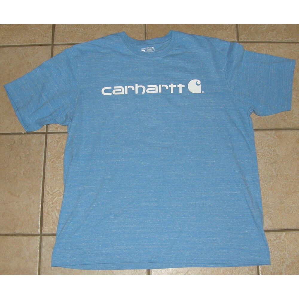 CARHARTT Mens Sz XL Blue Space Dye Short Sleeve LOGO Loose Fit Thick Tee Shirt